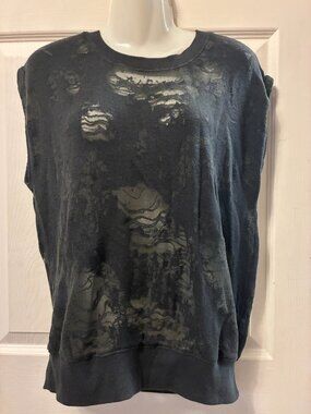 IRO BRAND DISTRESSED SHREDDED DARK GRAY SLEEVELESS TOP SIZE M